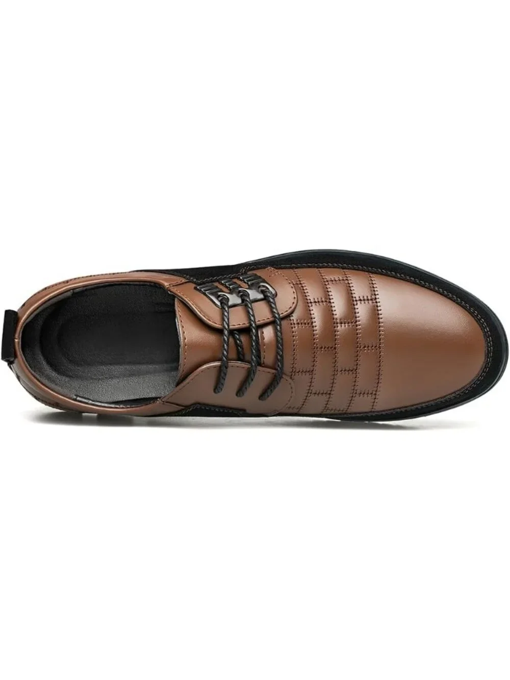 Mens Caramel Plaid Embossed Grid Leather Comfortable Hybrid Oxford Dress Sneaker
